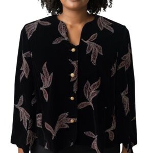 Maggie McNaughton Womens Velvet Beaded Jacket Black Gold Buttons Plus Size 20W